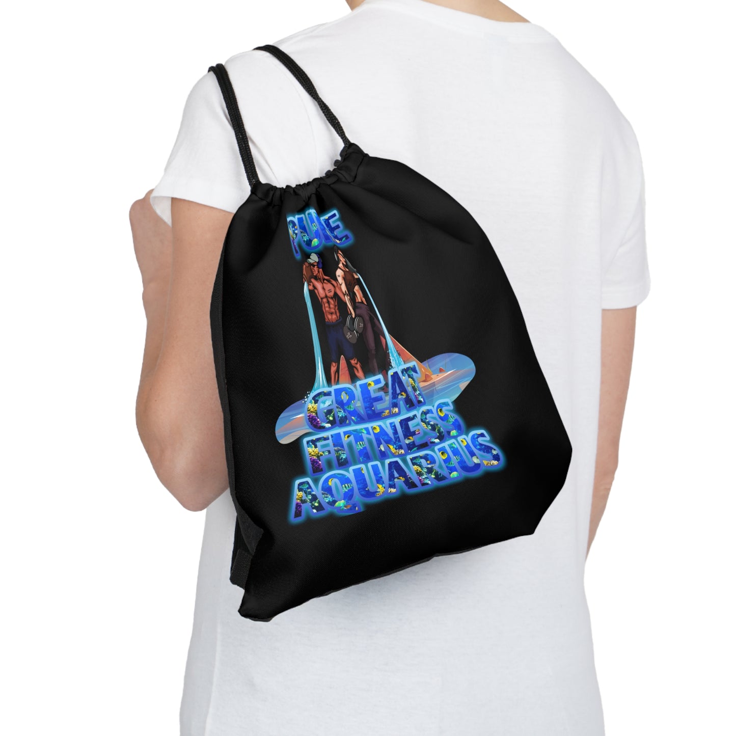 Outdoor Drawstring Bag Black Aquarius