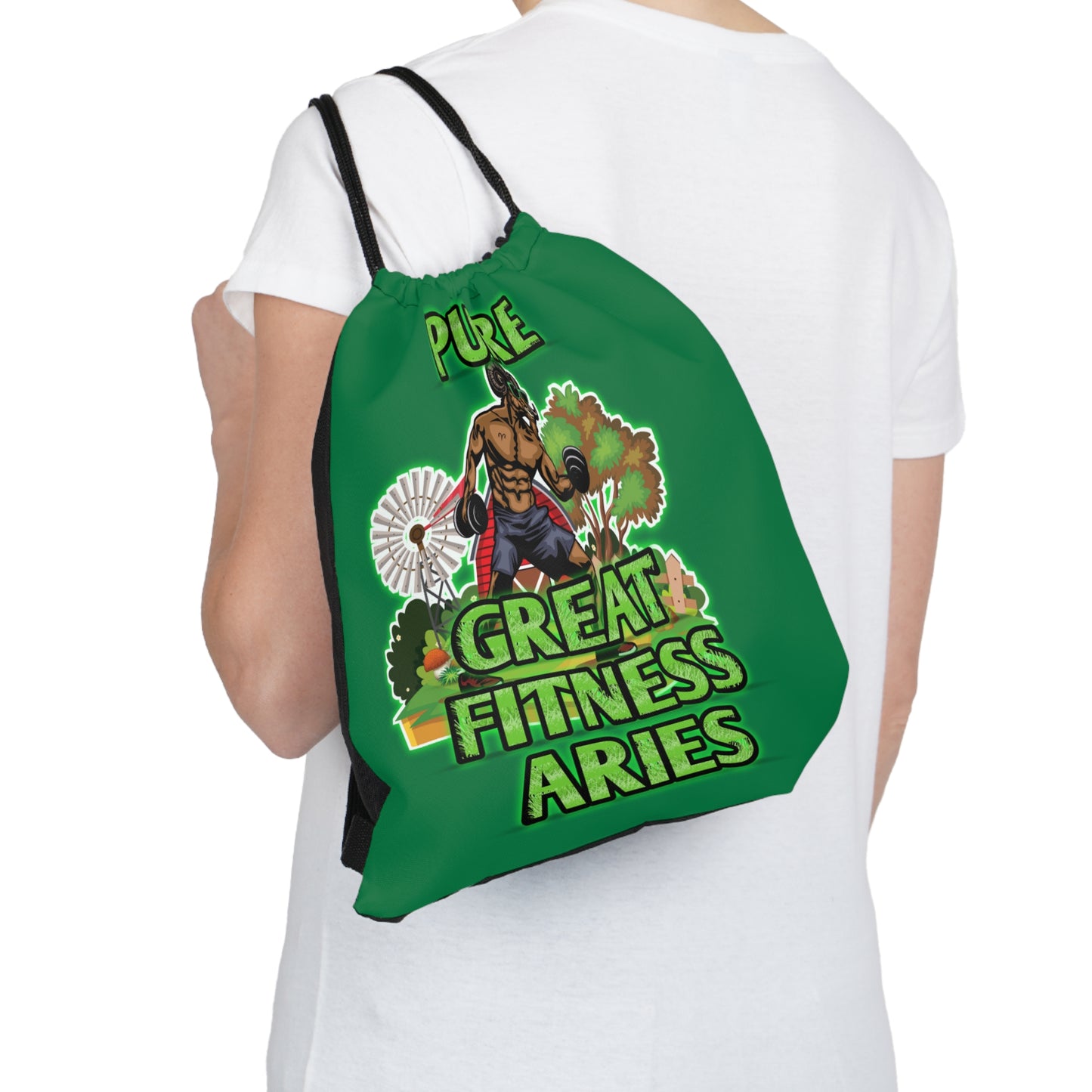 Outdoor Drawstring Bag Green Male Aries